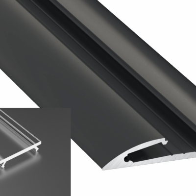 Profil LED natynkowy typu Reto czarny anodowany z kloszem transparentnym 2m