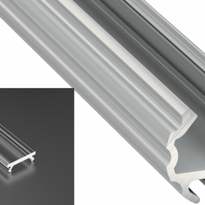 Profil LED natynkowy Mico srebrny anodowany z kloszem transparentnym 2m