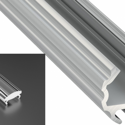 Profil LED natynkowy Mico srebrny anodowany z kloszem Lens 15 1m