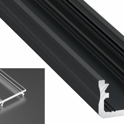 Profil LED Nawierzchniowy Typu A czarny anodowany z kloszem transparentnym 2m
