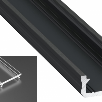 Profil LED Nawierzchniowy typu D czarny anodowany z kloszem transparentnym 2m