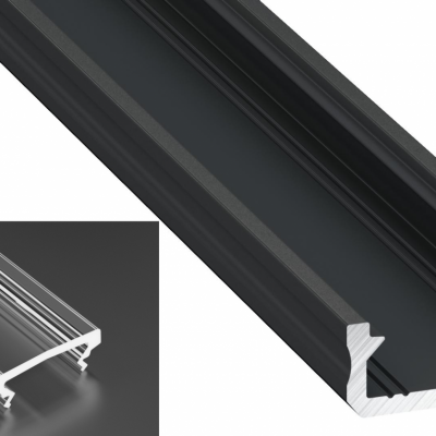 Profil LED Nawierzchniowy typu D czarny anodowany z kloszem HIGH transparentnym 2m